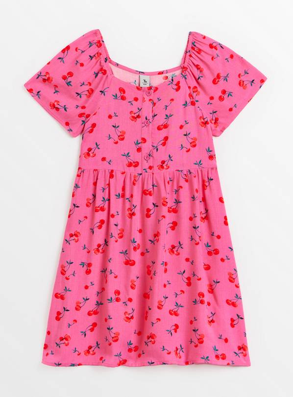 Pink Cherry Print Short Sleeve Tea Dress 5 years